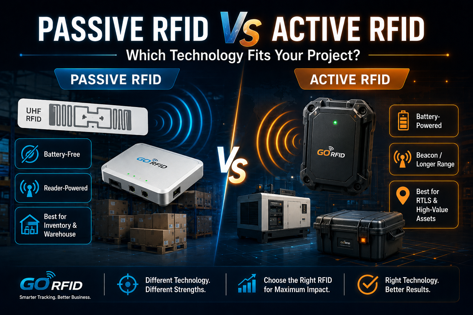 Passive RFID vs Active RFID technology selection for inventory, warehouse, RTLS and high-value asset applications